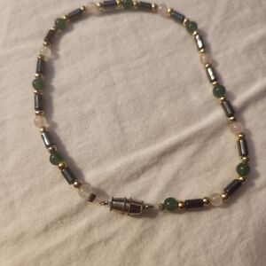 Green and Gold Beaded 9.5 Inch Anklet